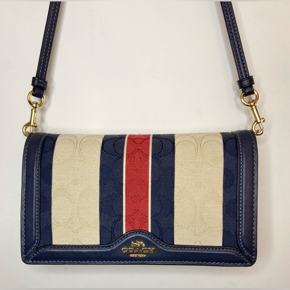 Coach Handbags - Coach Anna Foldover Clutch Crossbody Bag Cream and Red/Navy Stripe EUC!